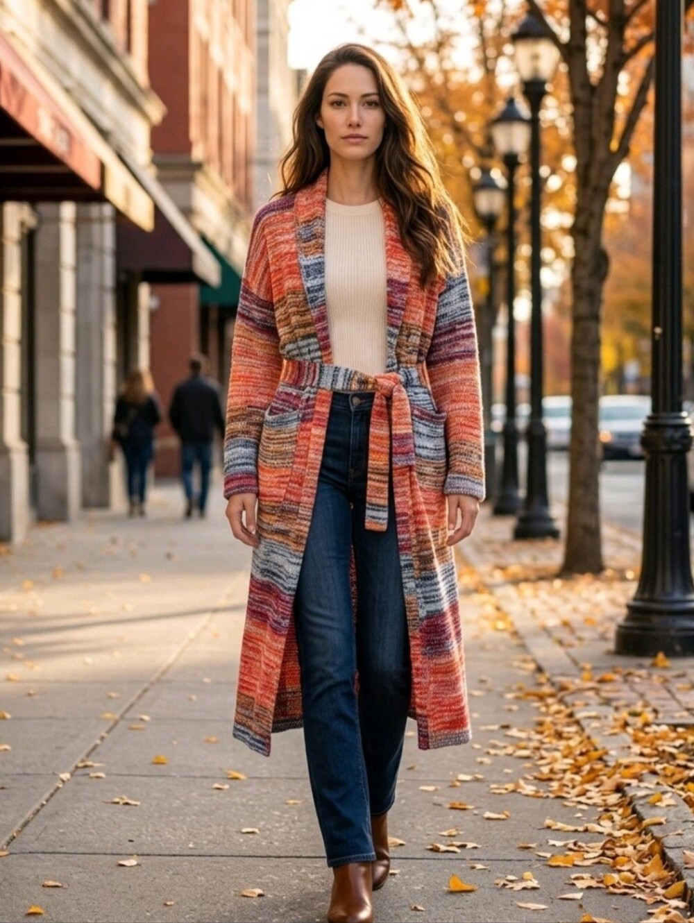 🍁🍂 FASHION NOVA Boho Cardigan Autumn Sweater Duster Belt Pockets NWT M/L